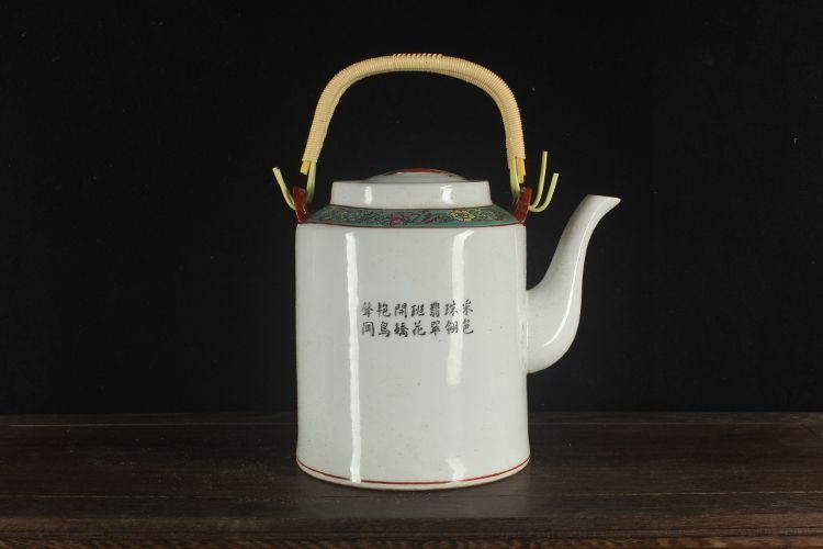 粉彩花卉図提梁壺 急須 茶道具 陶磁器 装飾品 現代工芸品美術品 置物 花鳥持ち梁壺 中国 景徳鎮 陶磁器 中国美術 - メルカリ