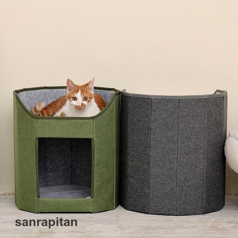 ペットベッド ペットハウス キャットハウス 2段 折り畳み 猫 ネコ ねこ リラックス 暖かい 省スペース ペット用品