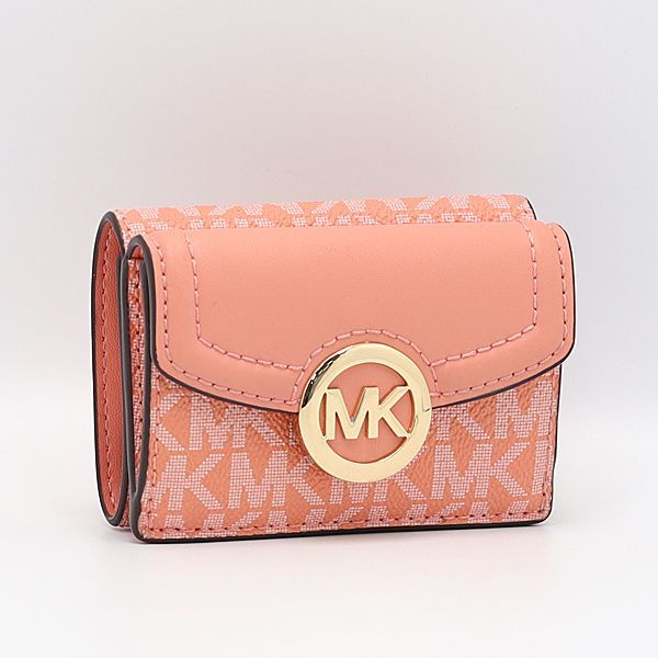 良品 マイケルコース 三つ折り財布 コンパクト ピンク系カラー
