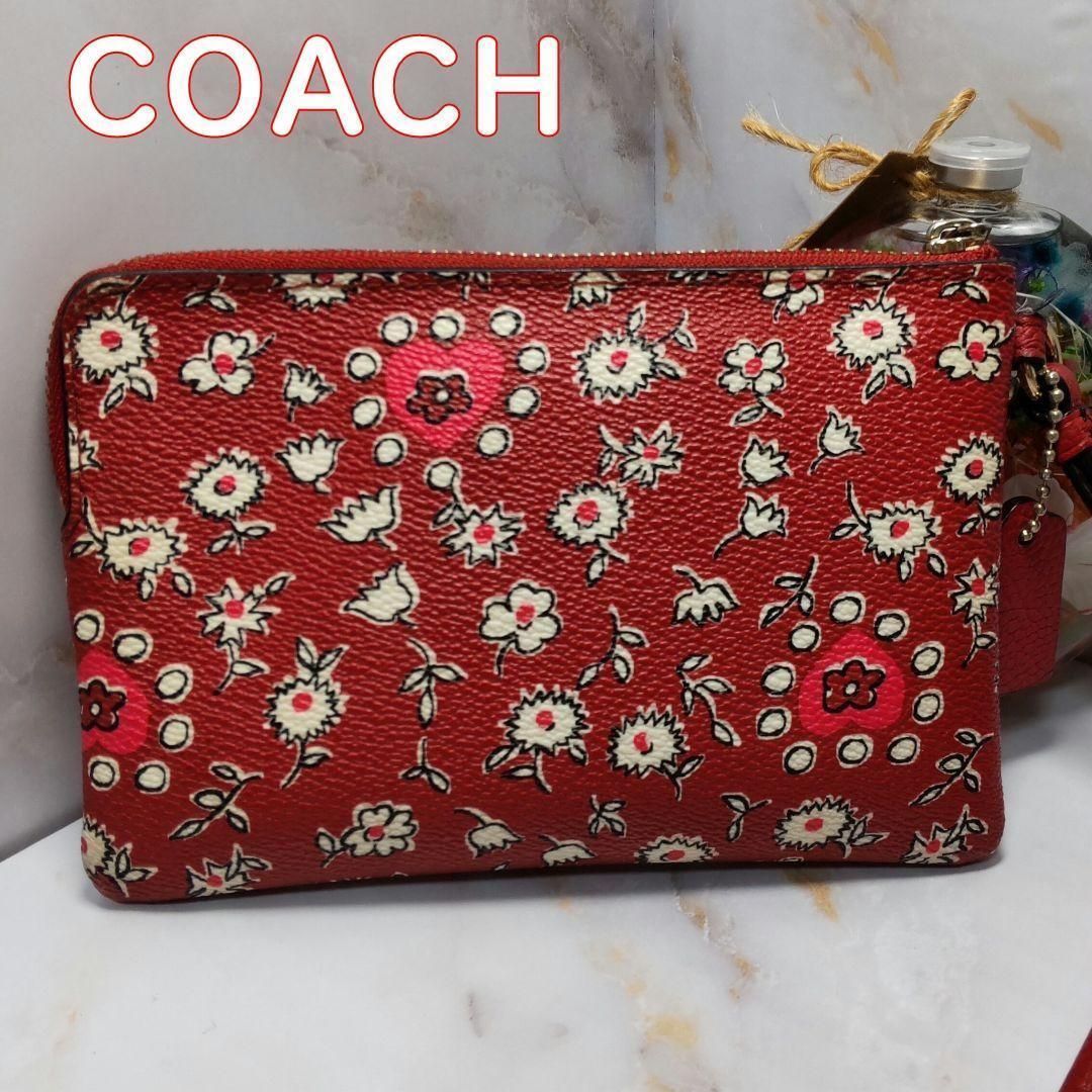 COACHコーチ リストポーチ ワイルドハート レッド マルチ 花柄 - メルカリ