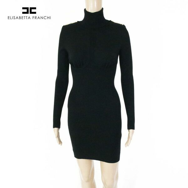 80%OFF エリザベッタフランキ ELISABETTA FRANCHI ワンピース 40 EOP1685 S Mサイズ ブラック レディース ニットワンピース 長袖 イタリア製