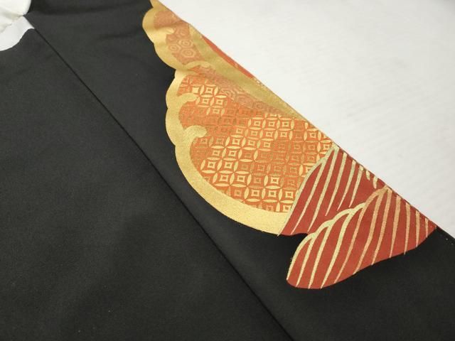 平和屋着物□豪華黒留袖 駒刺繍 立波飛鶴文 暈し染め 金彩 正絹