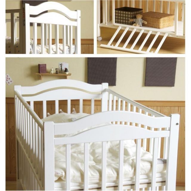 日本製 ベビーベッド「アリス WH（ホワイト）」 ハイタイプ 石崎家具