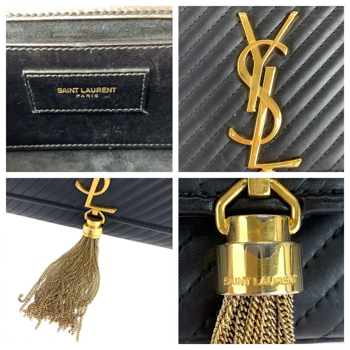 SAINT LAURENT ケイト タッセル チェーンショルダーバッグ 黒 ×金