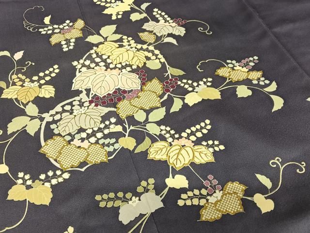 平和屋着物○創業460年・千總 訪問着 駒刺繍 桐 濃鼠色 金彩 高島屋  