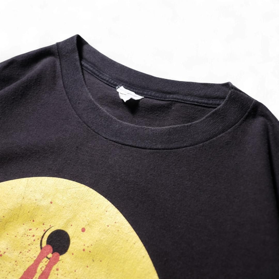 ぶち抜きスマイル】90s スマイリーフェイスTシャツ スマイルT 炭黒 XL