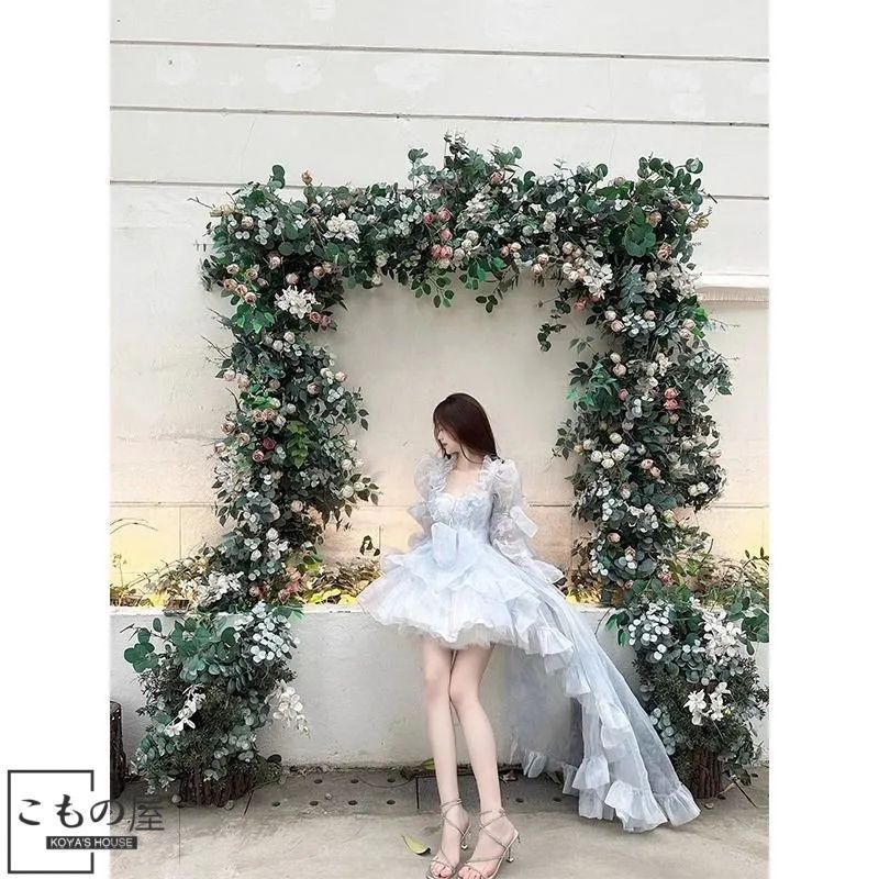 ロリータドレス 華麗なフレンチ花嫁ドレス 大きなトレーン付き ロリータケーキドレス ブルー ピンク パープル 結婚式