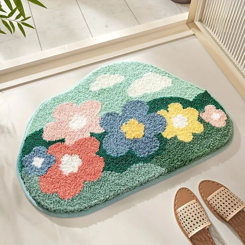 自然の風景を描いたポリエステル製バスマット -