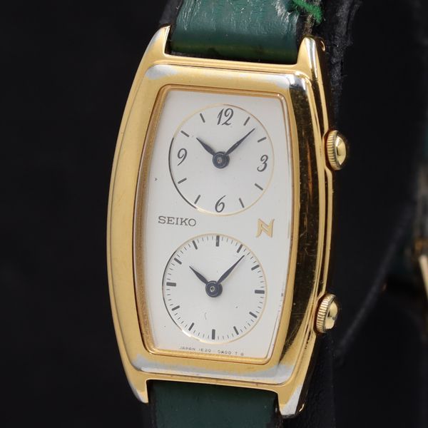 【美品　稼働品】SEIKO ノイエ クォーツ 腕時計 1E20-3A00 セイコー 1E20-3A00 ノイエ デュアルタイム QZ ホワイト文字盤