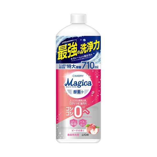 （まとめ） ライオンCHARMY Magica 酵素プラス フレッシュピーチの香り つめかえ用 大型 710mL 1本 【×10セット】