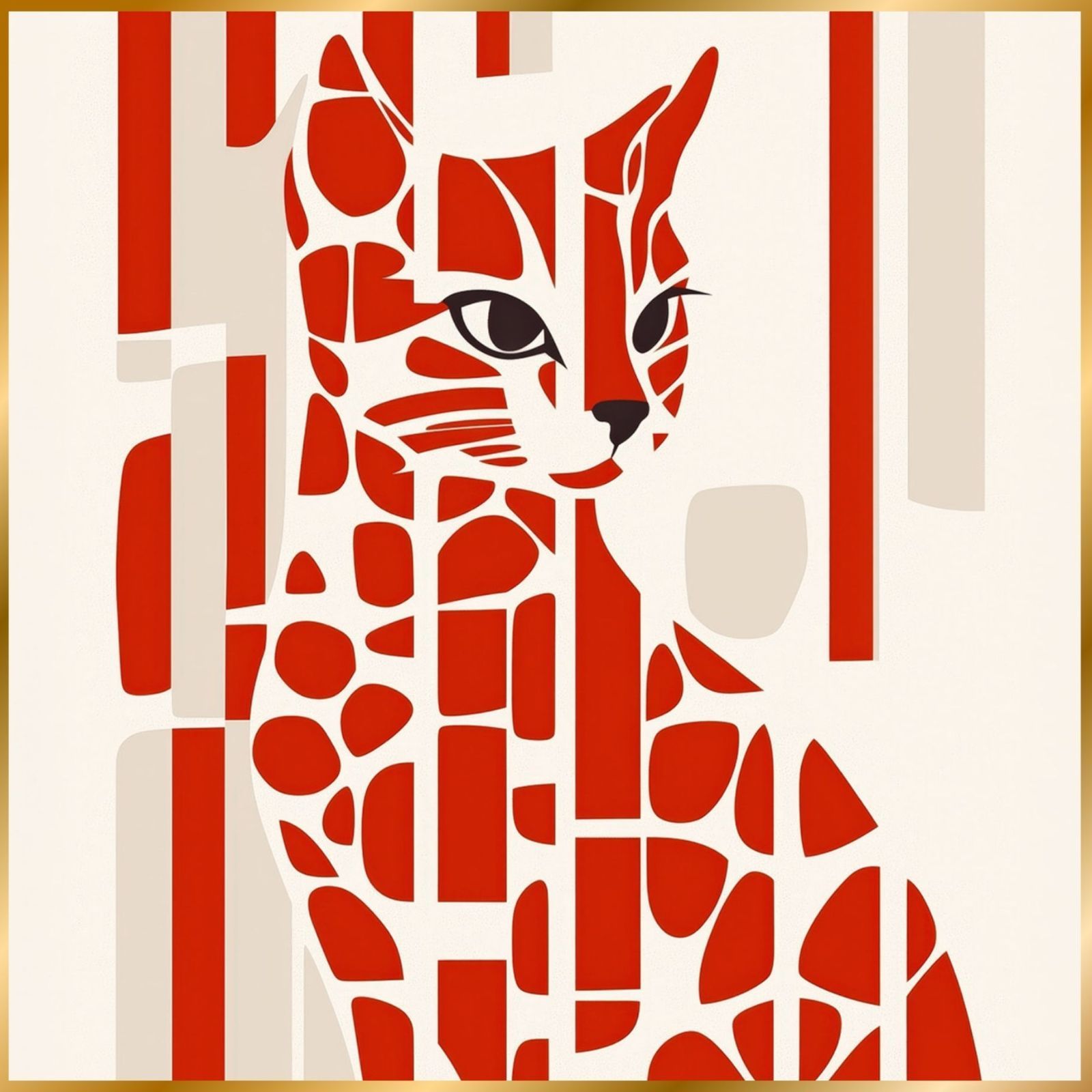 Red Passion - ベンガルキャット No.3 ミニマリスト ミニマリズム シンプル インテリアアート ペットロス 記念日 アートポスター 猫の絵 猫のイラスト ギフト プレゼント