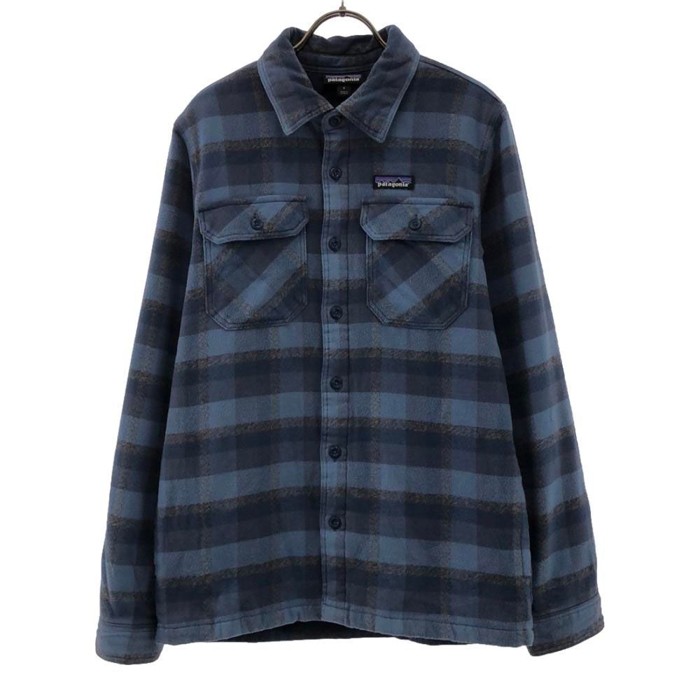 パタゴニア 27640FA19 チェック柄 ロゴワッペン 長袖 中綿 ネルシャツ S ブルー×グレー patagonia 裏地付き アウトドア メンズ