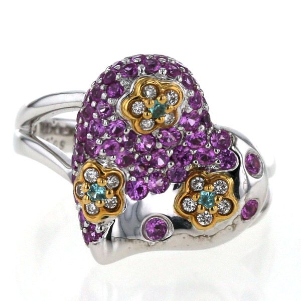 K18WG K18YG リング ダイヤモンド サファイア パライバトルマリン