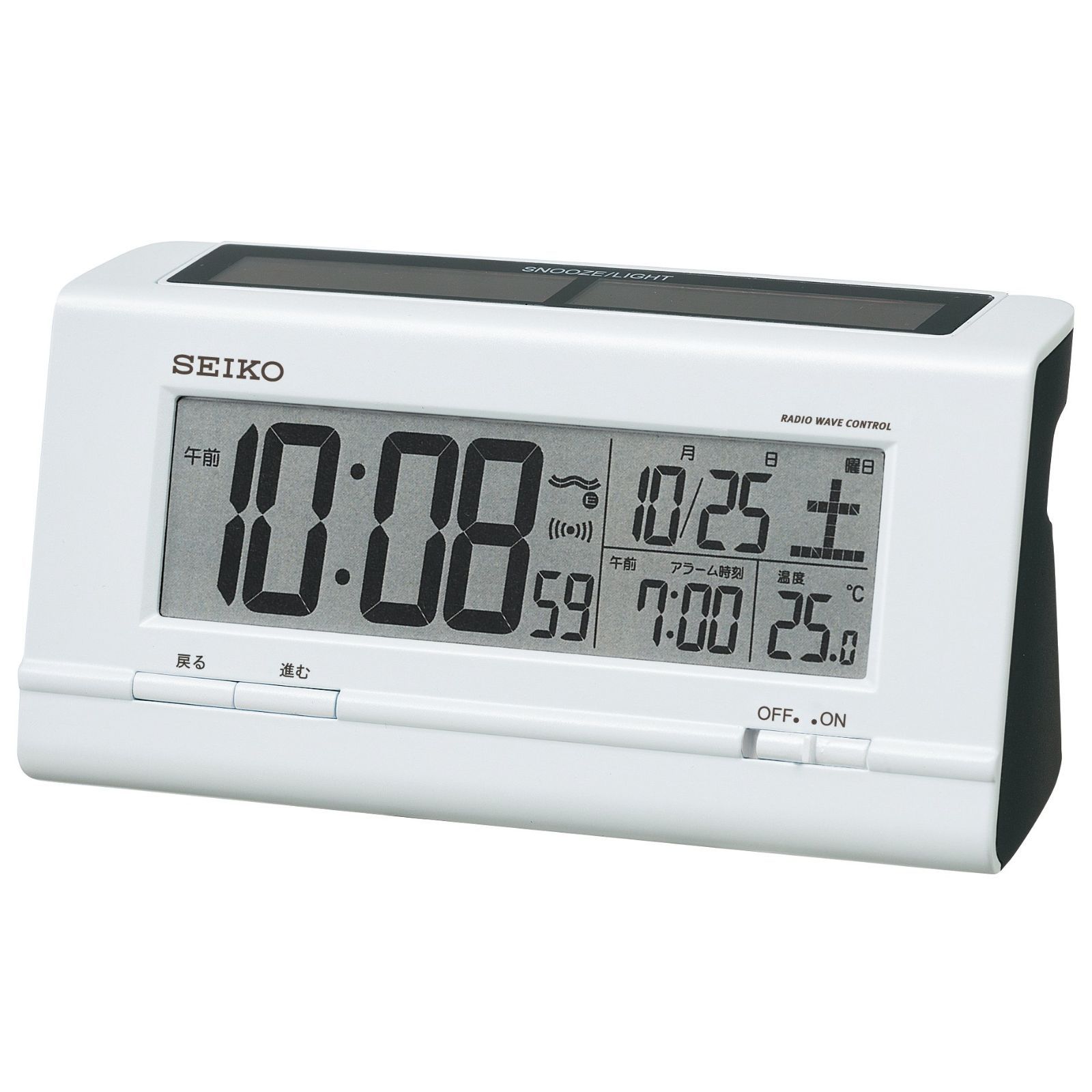 SQ766W パール 白 SEIKO 表示 温度 カレンダー デジタル 電波 ハイブリッドソーラー 目覚まし時計 クロック セイコー