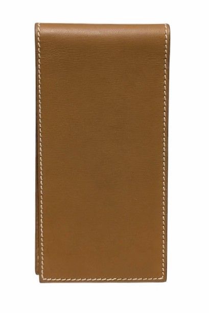 エルメス メモ帳 レザー ボックスカーフ 二つ折り リフィル付き 縦型 ブラウン E刻 薄茶 HERMES