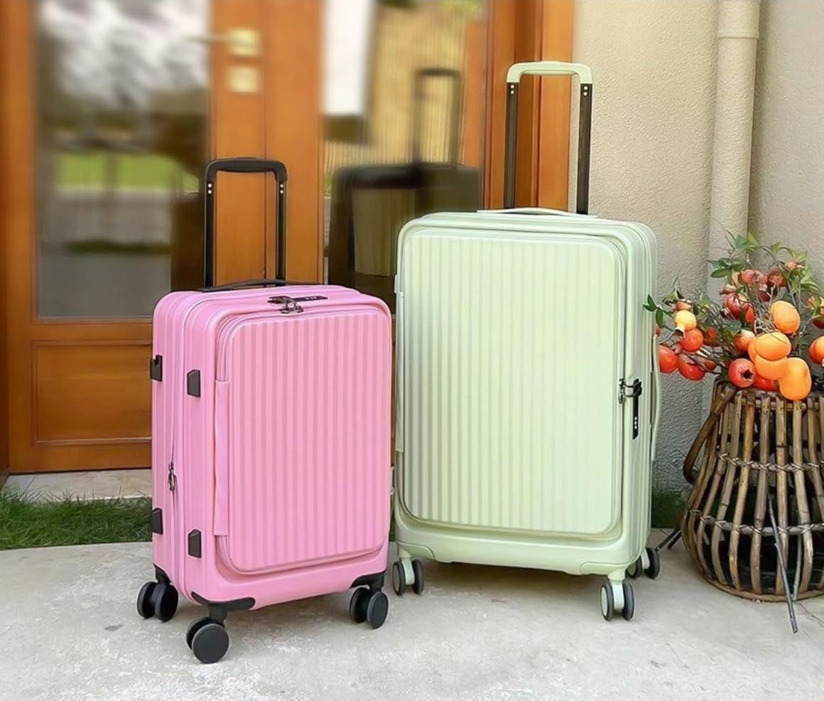 スーツケース L ピンク TSAダブルロック フロントオープン 機内持込 超軽量 ファスナータイプ 機内持ち込み カップホルダー付き 大