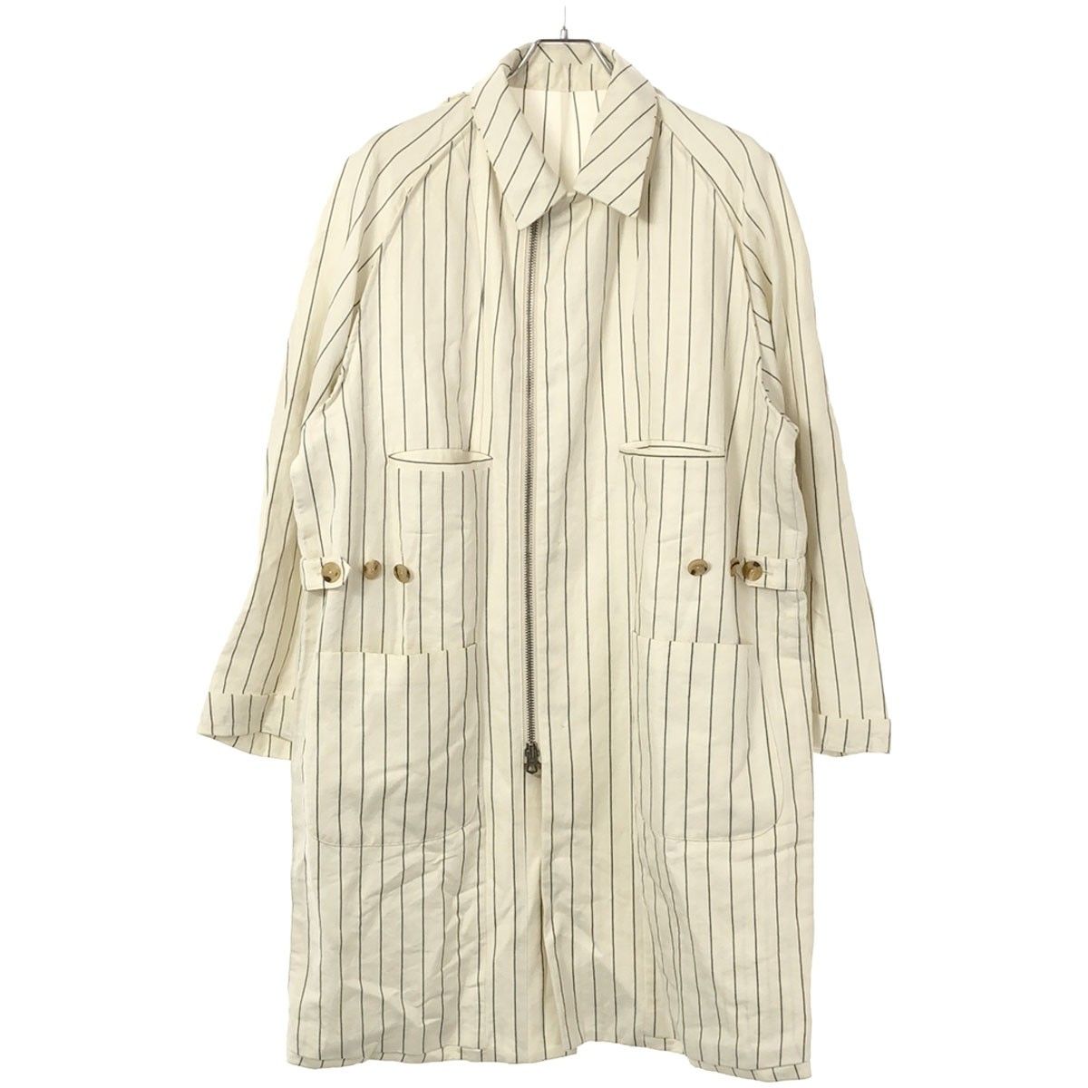 UMIT BENAN ウミットベナン 15SS ストライプジップアップコート  ホワイト 46