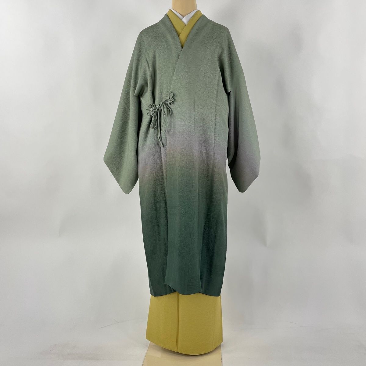 道中着 身丈129.5cm 裄丈68.5cm L 和装コート 草花 焦茶色 正絹 美品 