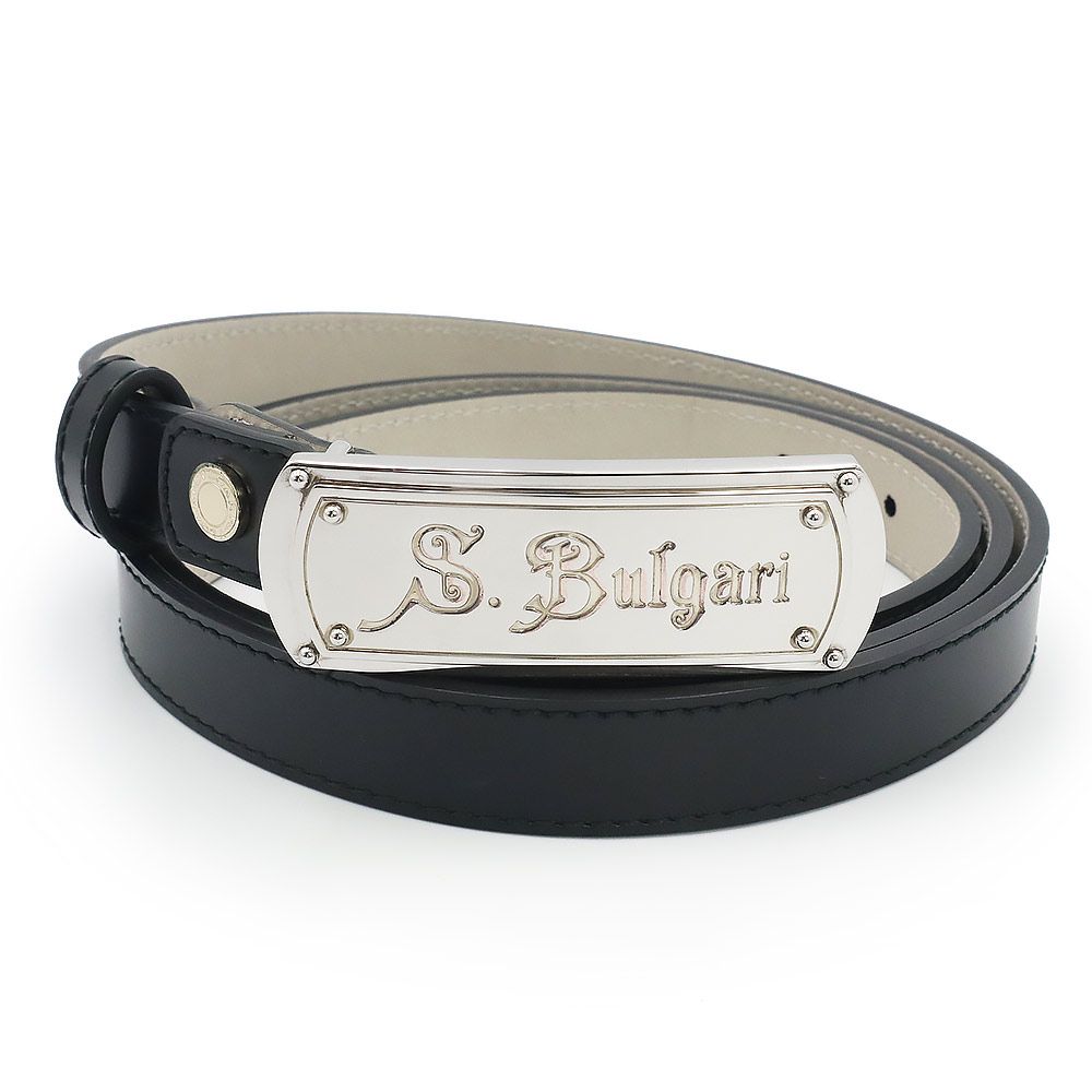 【美品】BVLGARI　ベルト　シルバーバックル　レザー　ブラック 美品✨BVLGARI ブルガリ レザーベルト シルバー金具 約88～98