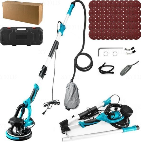電動サンダー 電気ドライウォールサンダー 折りたたみ式 110V 1250W 800-1800RPM5段階変速 電気乾式壁サンダー LEDライト 自動掃除機付
