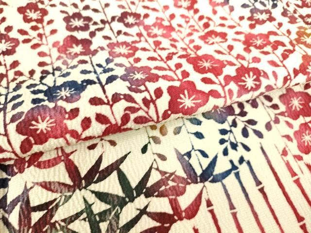 平和屋着物▽上質な小紋　単衣　型染　笹竹梅文　鬼しぼ縮緬　正絹　逸品　未使用　DAAS0128az 平和屋着物▽上質な小紋 単衣 型染 笹竹梅文 鬼しぼ