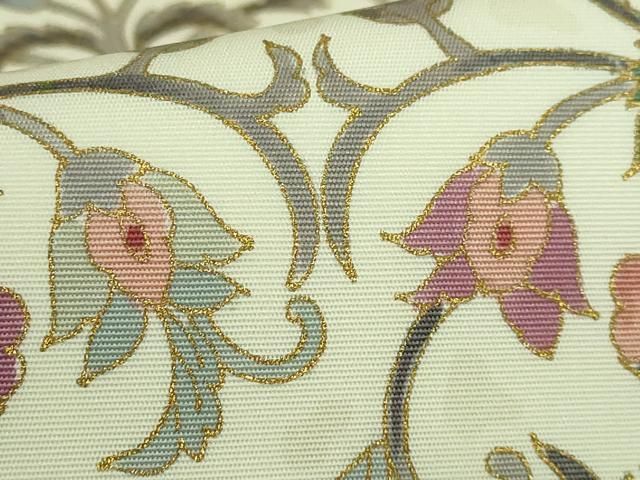 平和屋本店□極上 岡重謹製 OKAJIMA 塩瀬 九寸名古屋帯 更紗花文