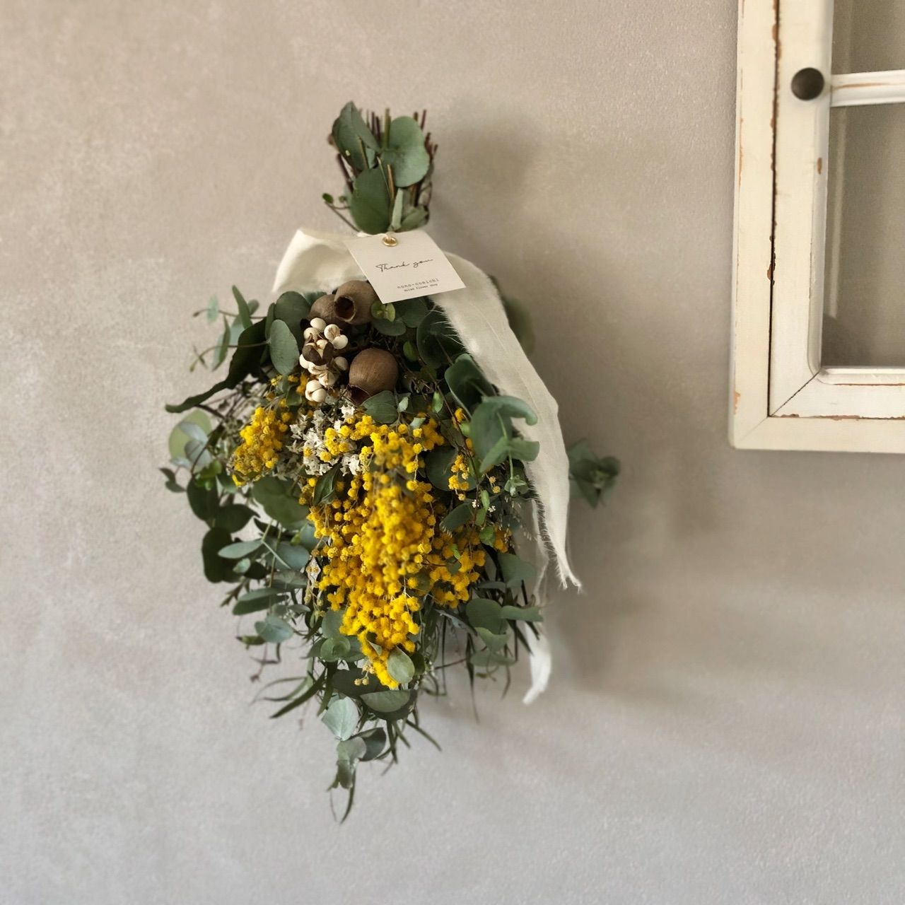 Spring 春の木漏れ日　ミモザのスワッグ　38cm Spring 春の木漏れ日ミモザのスワッグ38cm