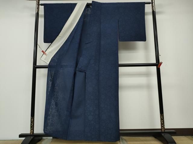 平和屋着物＊夏物 色無地 草花紋絽 留紺色 正絹 逸品 CAAU8890gh