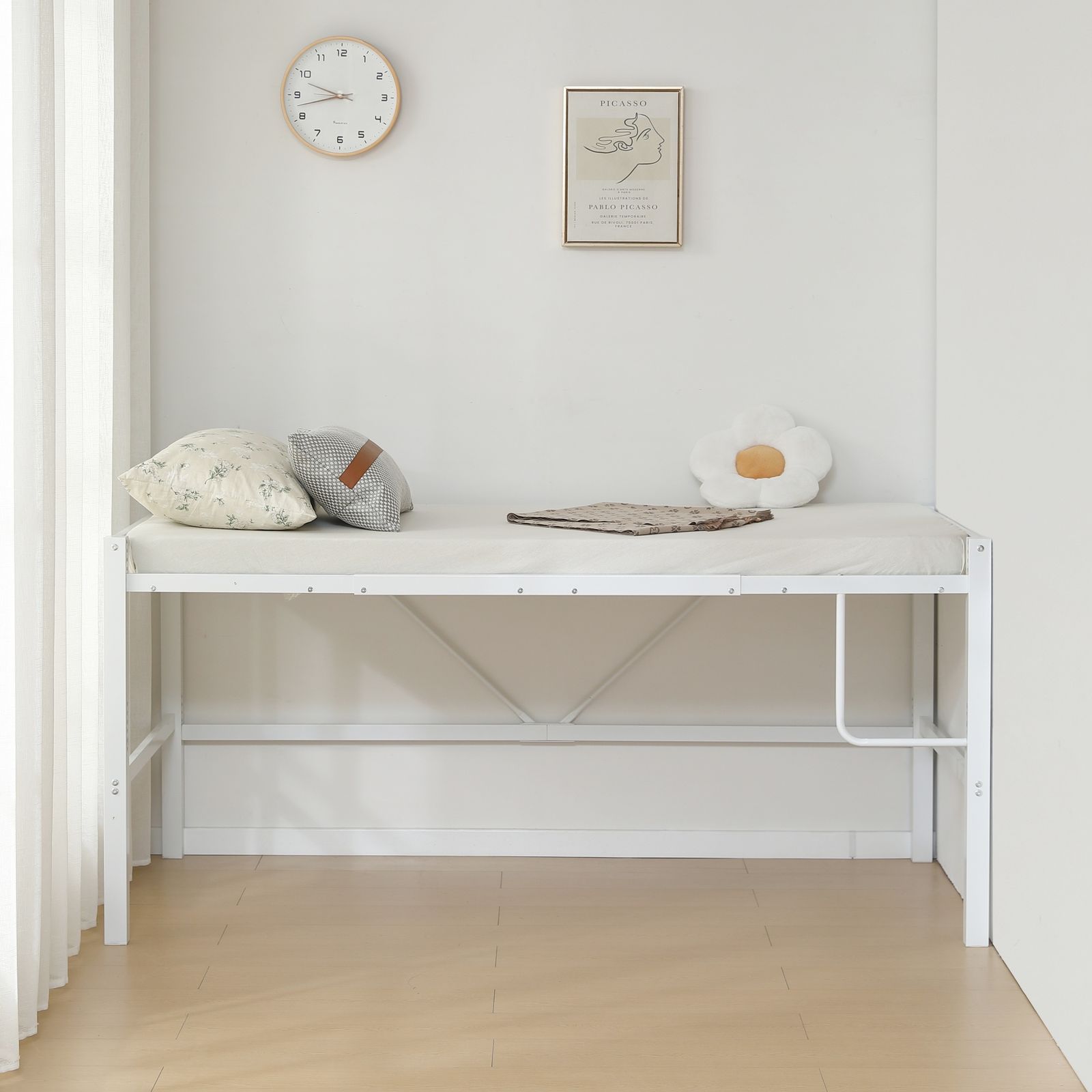 超人気！【高さ90cm】北欧風 シングルベッド 耐震 ベッド White ベッド