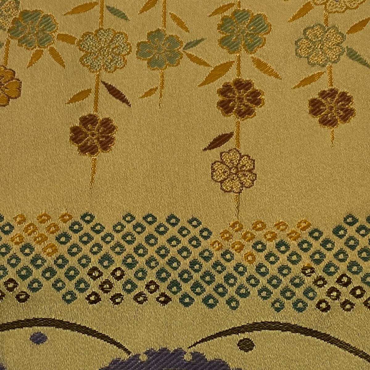 半幅帯 美品 名品 縞 幾何学 山吹茶色 正絹 中古 半幅帯 名品 山吹茶色 正絹 【中古】（半幅帯 美品 名品 縞 幾何