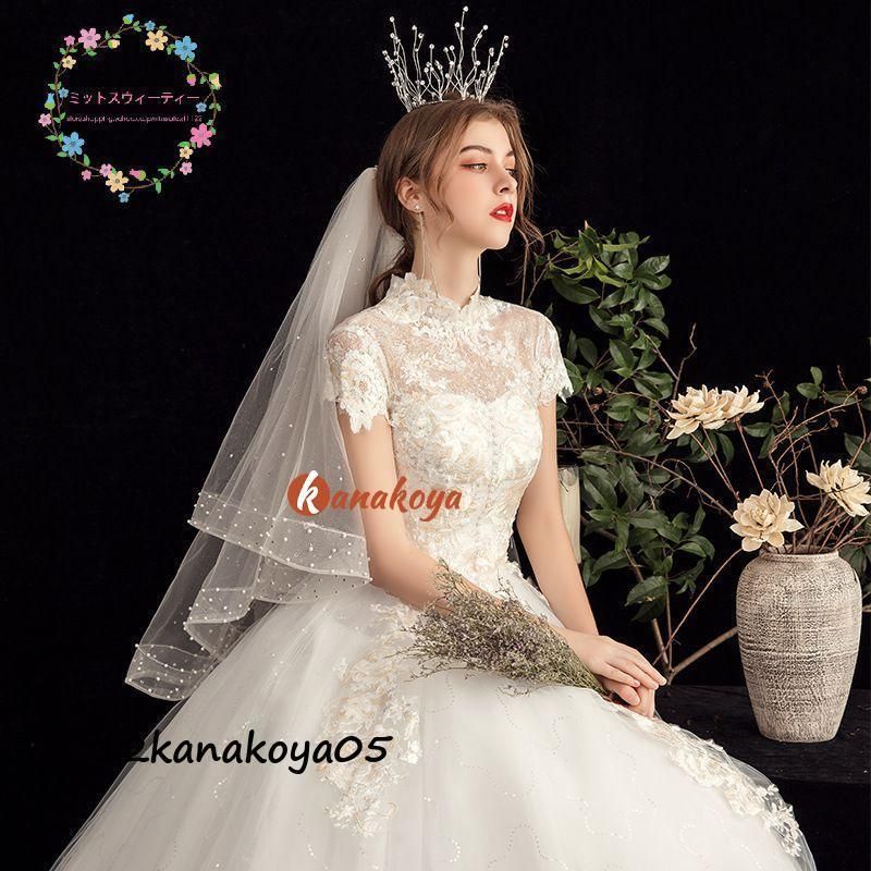 ウエディングドレス 結婚式 花嫁 二次会 プリンセスライン ホワイト 袖付き ウェディングドレス ロングドレス 披露宴 マタニティタ