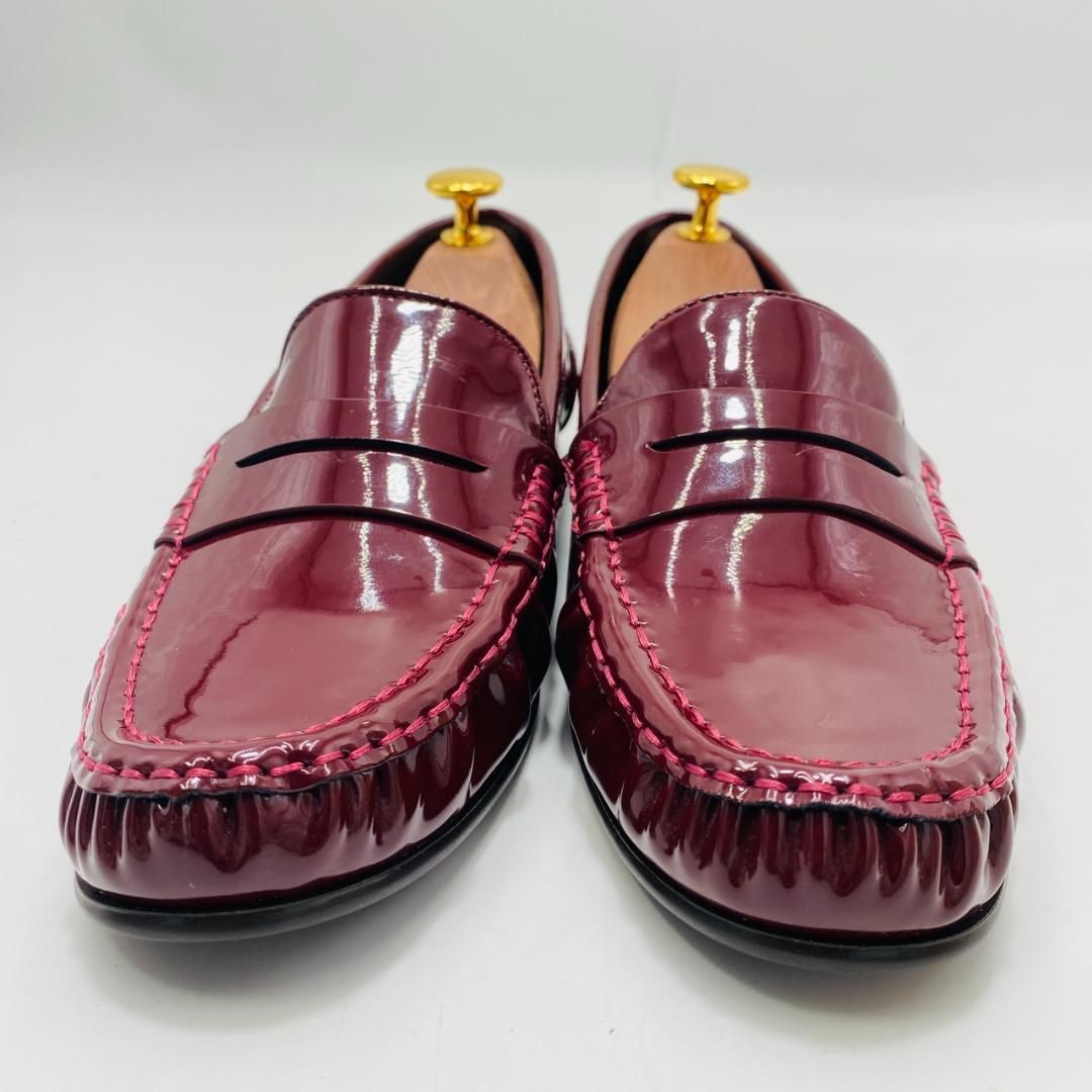 美品 ZARA コインローファー エナメル バーガンディ 37 ザラ