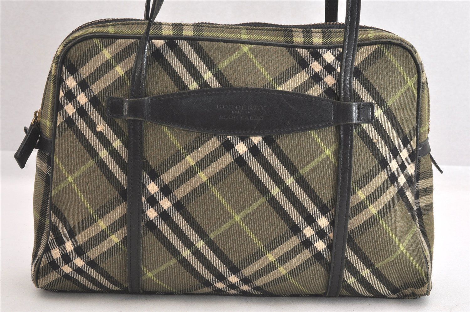 BURBERRY BLUE LABEL バーバリーブルーレーベル チェック柄 ショルダーハンドバッグ キャンバス レザー カーキ 2945N