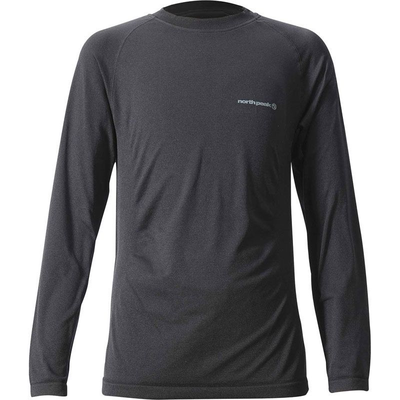 【人気，大得価】 north peak ノースピーク インナーシャツ 長袖 雪遊び キッズ ジュニア 子供用 【保温性/吸水性/速乾性/中空糸】 スノーボード アンダーウェア (np8084-bk)、BK その他
