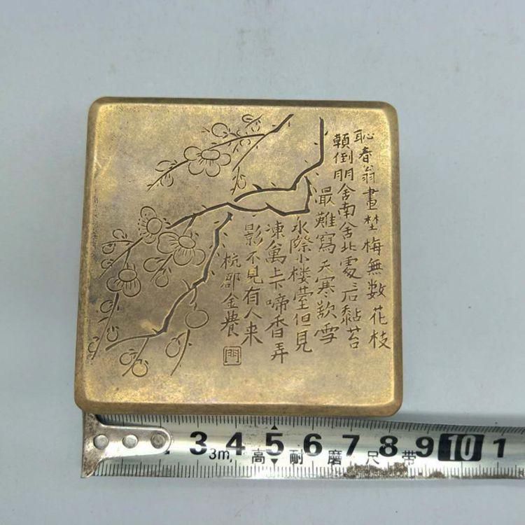 銅製 梅花墨盒 書道墨盒 印泥盒 香盒工芸品 美術品 置物 - メルカリ