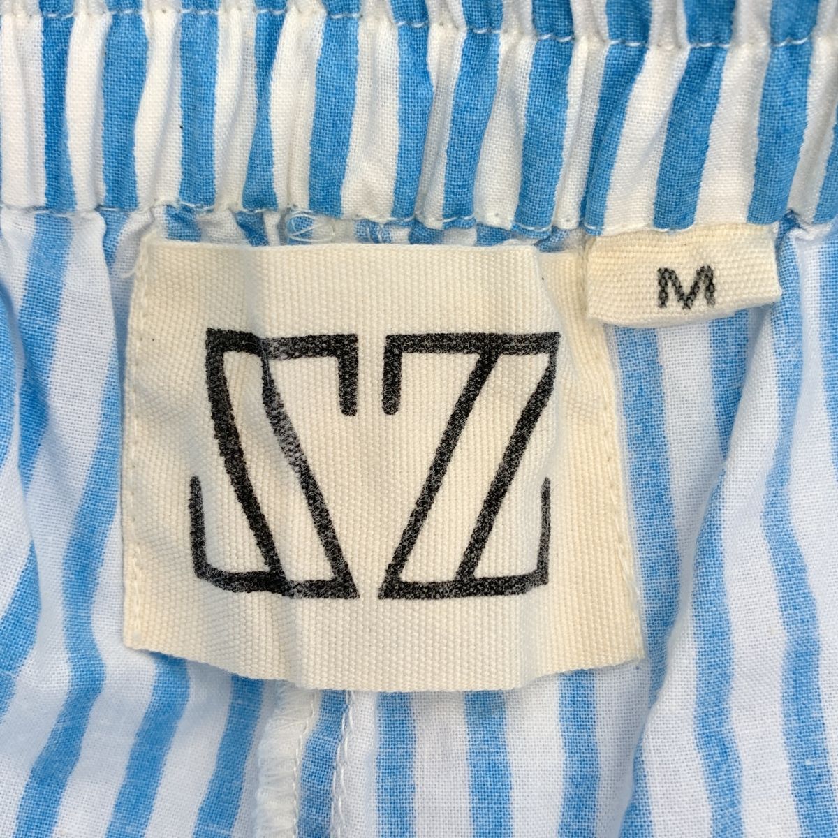 SZ Blockprints エスゼットブロックプリント ストライプ ドローストリング ウエストゴム ワイド イージーパンツ M ホワイト ブルー レディース WWW_NOITHATQUANGTHANH_NET