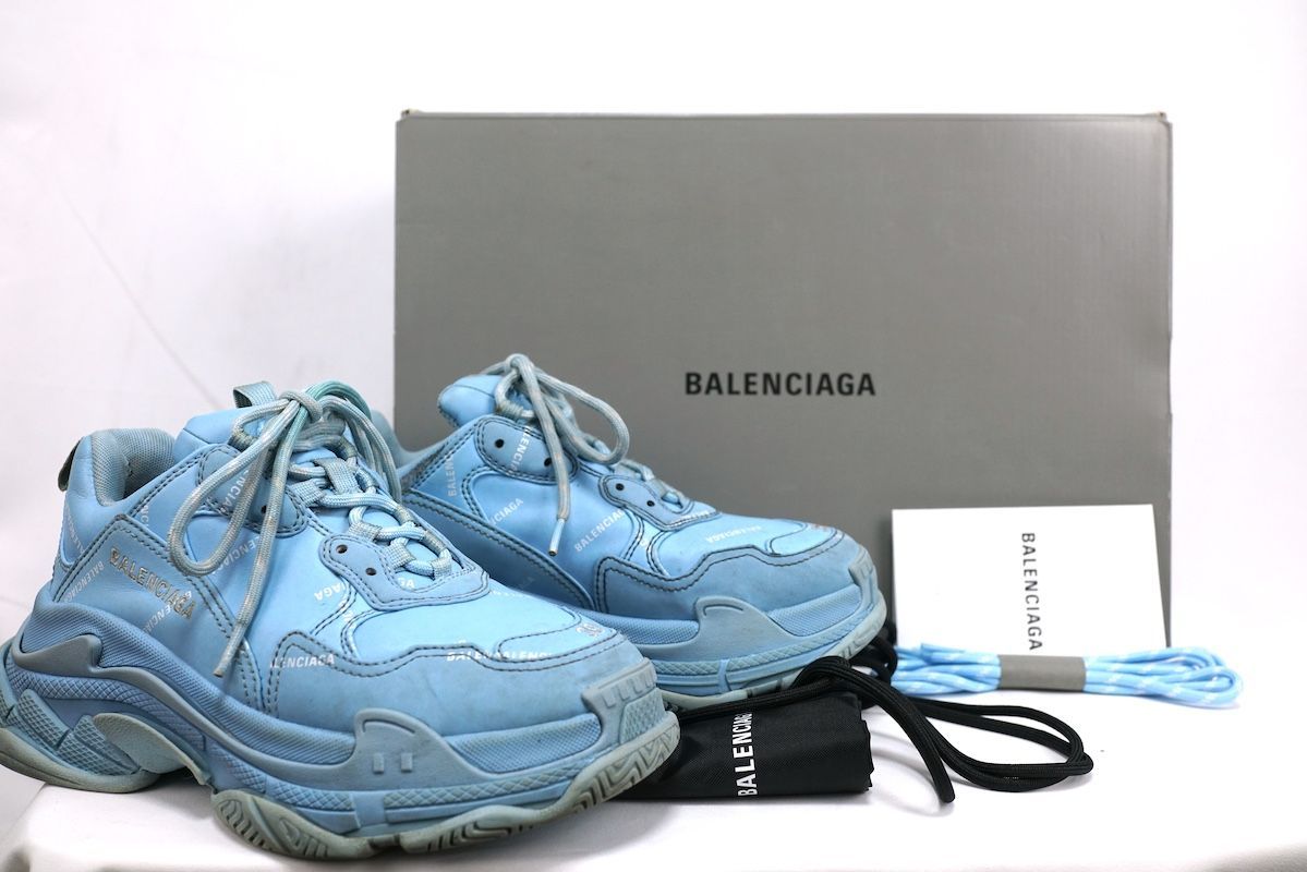 BALENCIAGA バレンシアガ トリプルS ローカットスニーカー レザー ライトブルー ロゴ 39サイズ（約26cm）536737