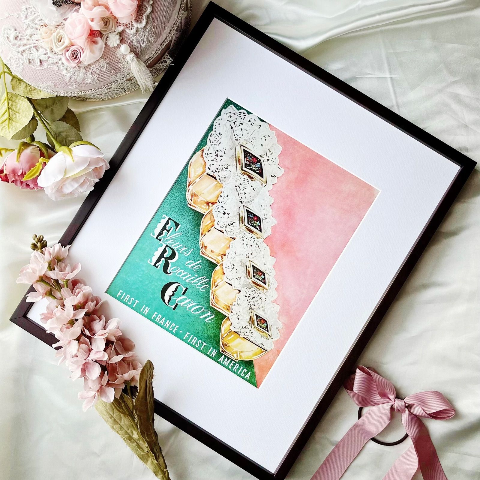 麻の葉組子 カラーアクリル板入り 18 組子 吹き抜け3枚一組 木製額縁