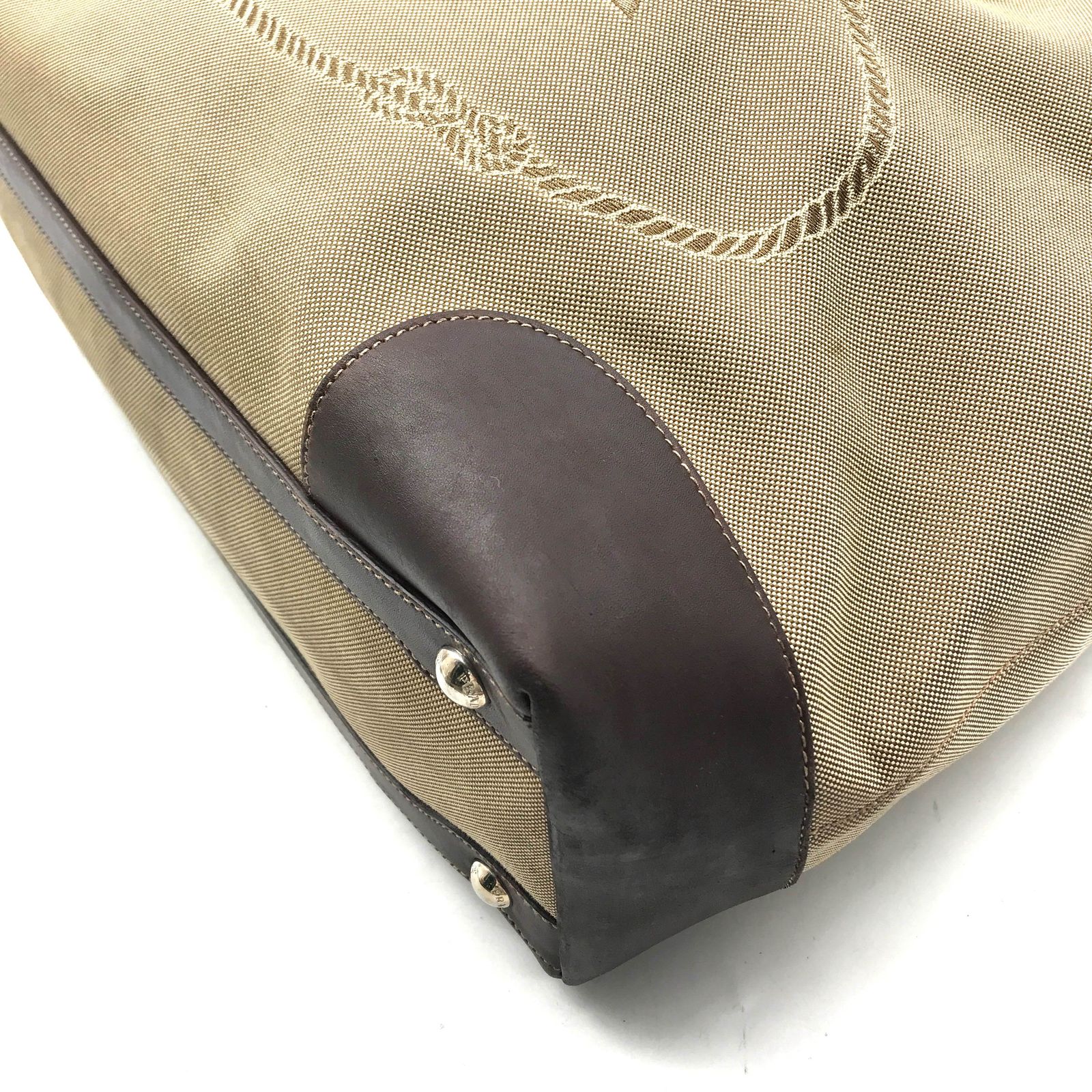 PRADA プラダ 三角ロゴ ジャガード キャンバス レザー トート  