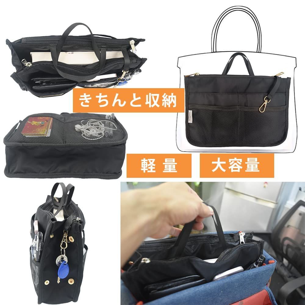 インナーバッグ バックインバック 小さめ バックインバック トートバッグ用 a4 11ポケット バッグ 仕切り バッグインバッグ 縦型 ナイロン バッグインバッグ 軽量 自立 金属製ハードウェア 