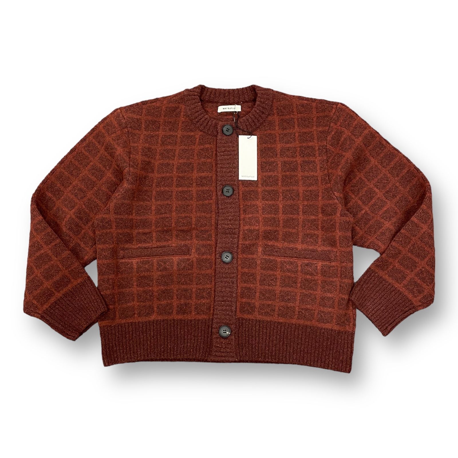 MATSUFUJI◆Jacquard Cardigan/カーディガン(厚手)/2/ウール/ブラウン/M223-0501/ MATSUFUJI [ Jacquard Cardigan ] RED | ロイド・エフダブリュー