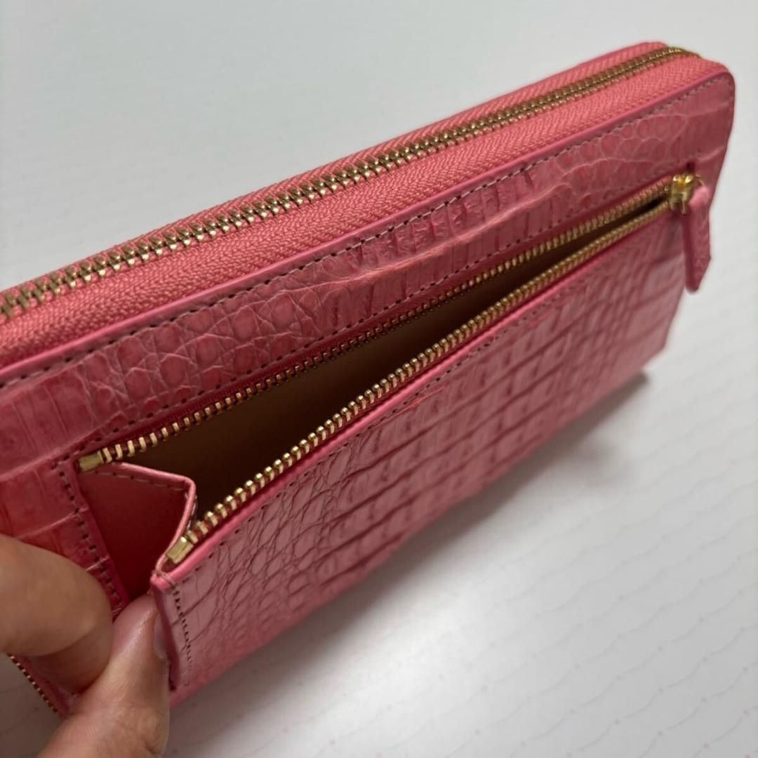 カイマン 長財布 財布 ラウンドファスナー ワニ革 新品 ピンク