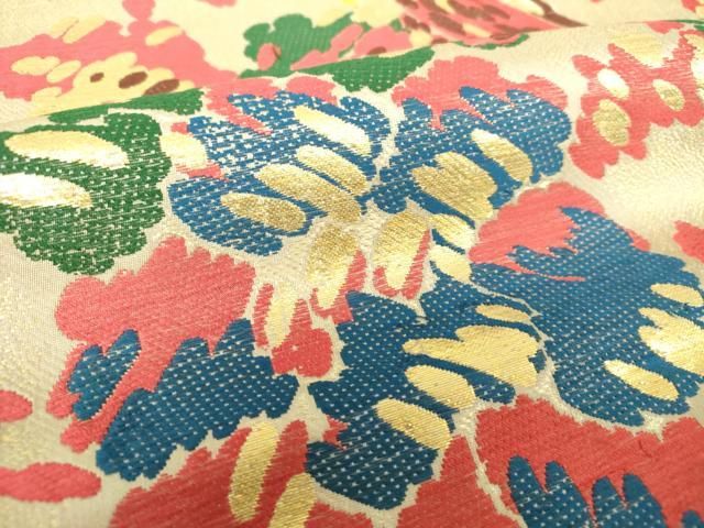 平和屋着物○アンティーク 大正ロマン 九寸名古屋帯 唐織 花鳥文 金糸  