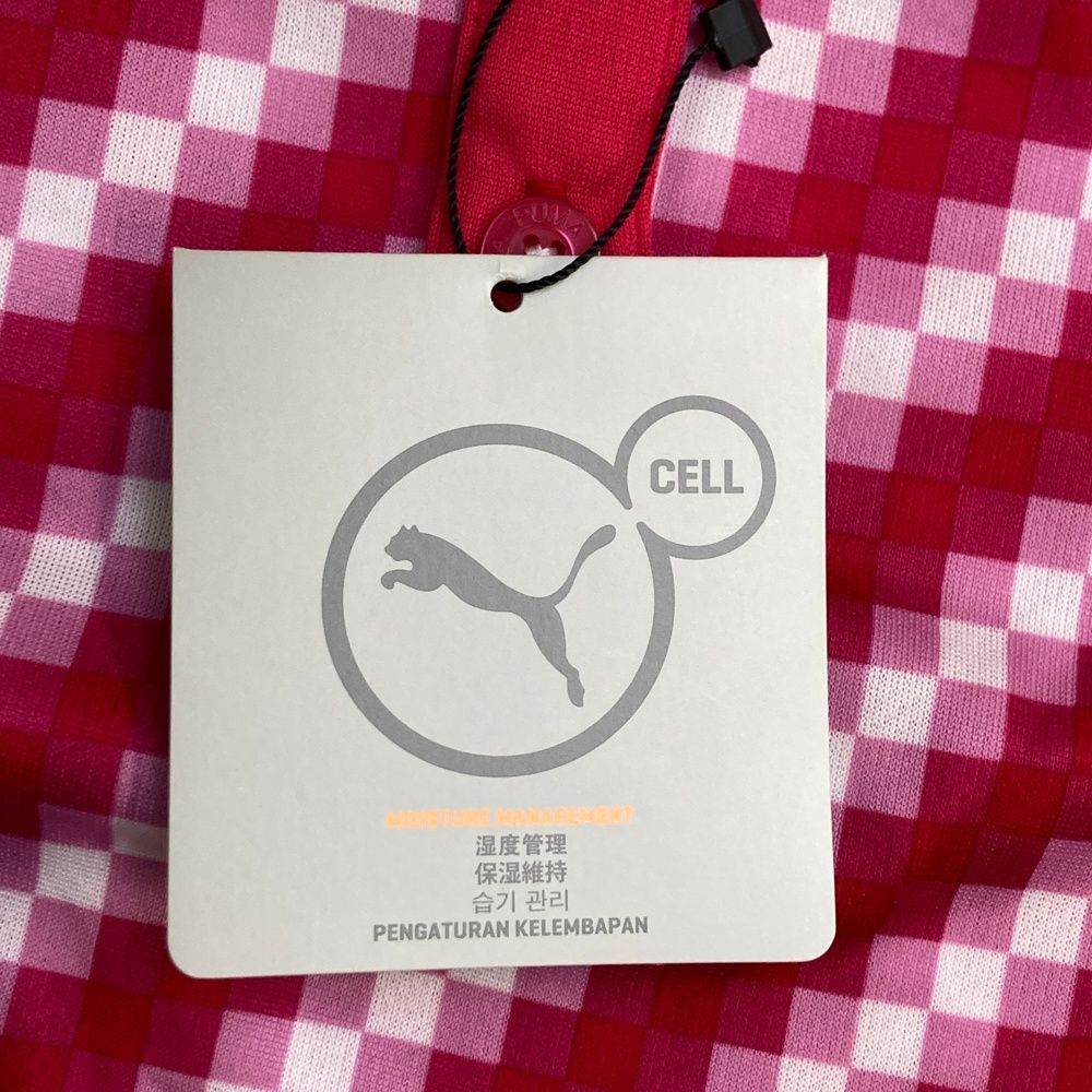 サイズ：M PUMA GOLF プーマゴルフ  ロゴ刺繍入り 半袖ポロシャツ 総柄 ピンク系 [240101495907] ゴルフウェア レディース ストスト