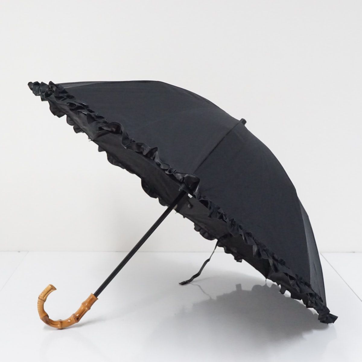 美品　未使用品　芦屋ロサブラン ネイビー 折りたたみ日傘 フリル付き 日傘 芦屋ロサブラン 完全遮光折日傘 USED美品 2段折 フリル