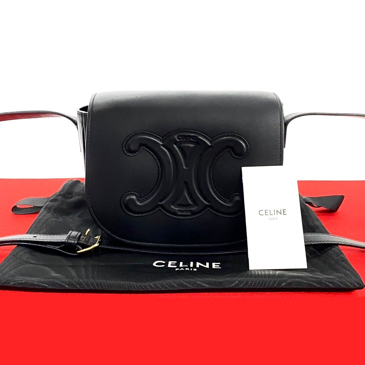 ほぼ未使用 袋付 CELINE セリーヌ フォルコ キュイル トリオンフ ロゴ 