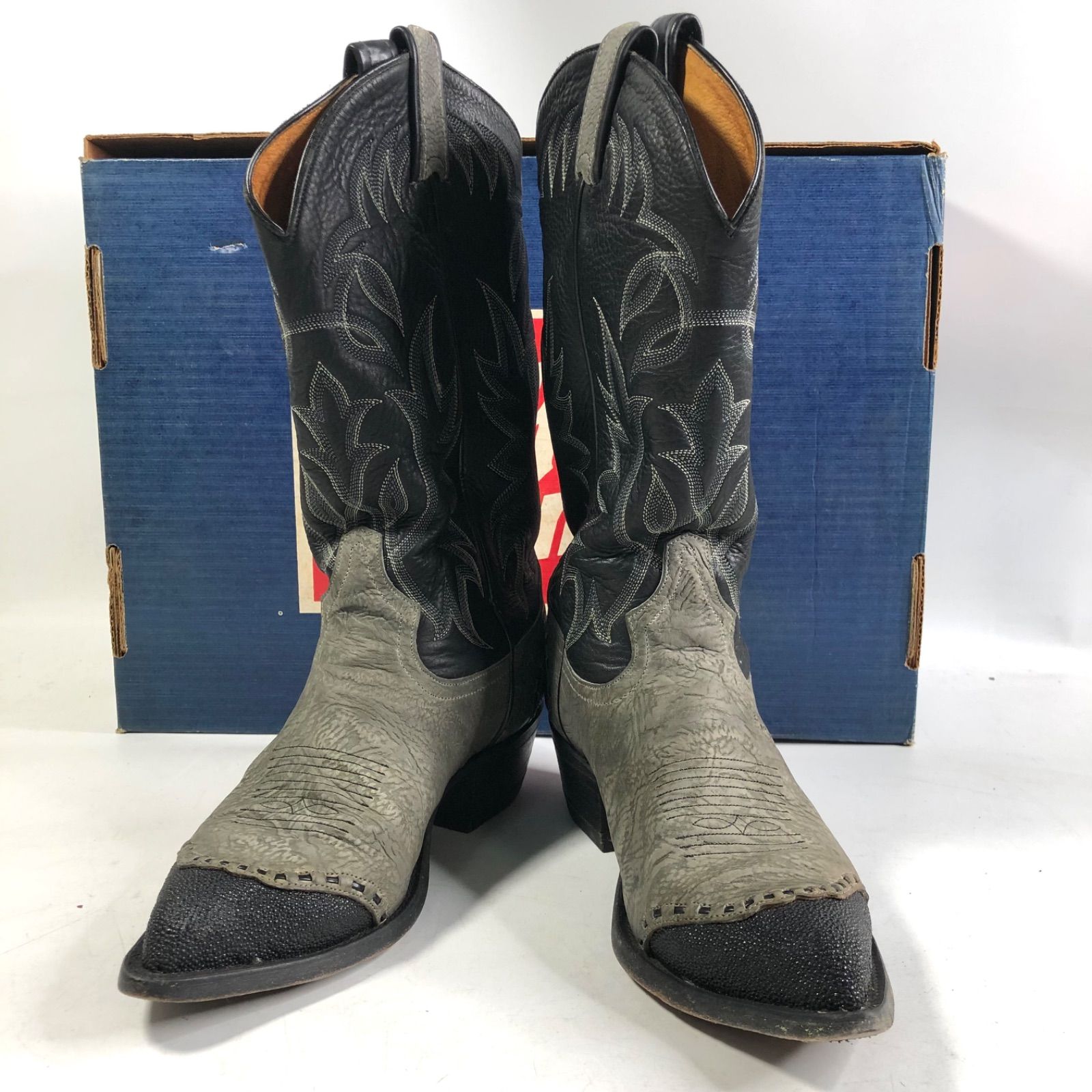 A0917-15-8 TONY LAMA トニーラマ 革 ブーツ ウエスタンブーツ ブラック グレー SIZE 7.5