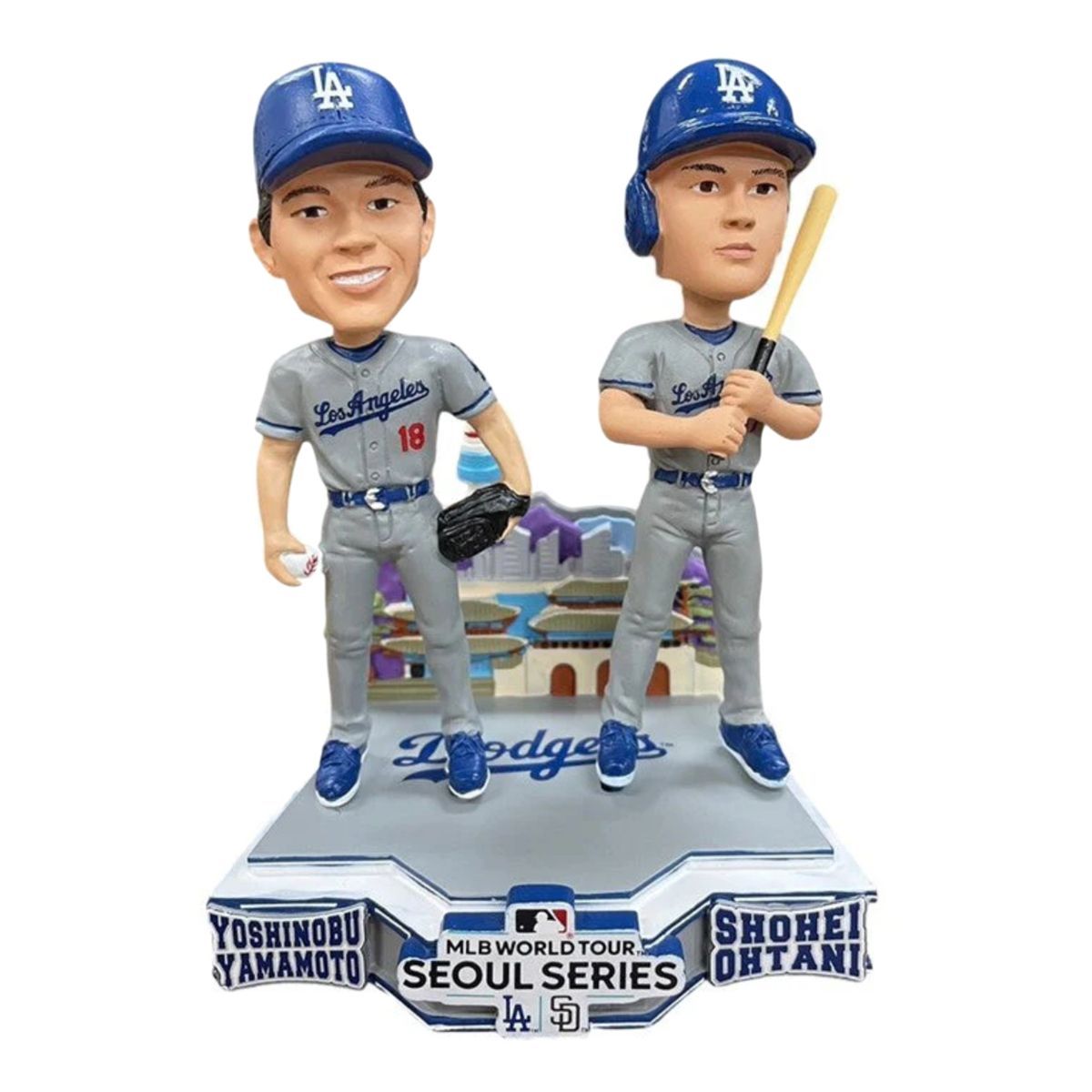 FOCO 大谷翔平＆山本由伸 グッズ LA ドジャース 開幕戦 ソウルシリーズ 2025 デュアルボブルヘッド 5インチ 12.7cm MLB メジャーリーグ公式 グッズ LA DODGERS ロサンゼルス ドジャース フィギュア 置物 背番号17 18番