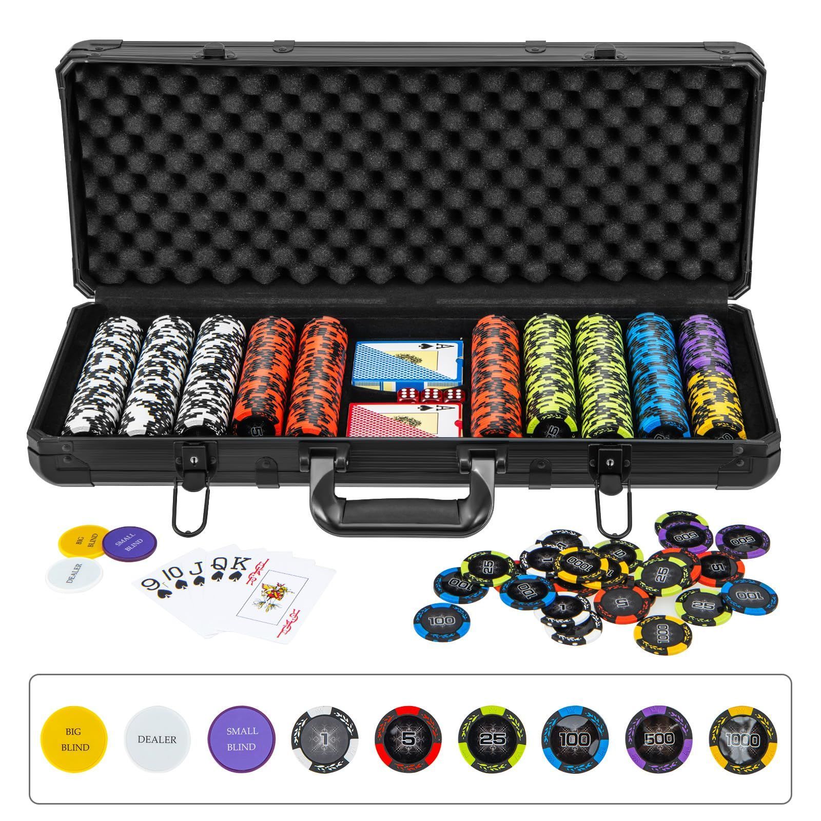 Style ブラック500枚数字 BestBuy ポーカーセット 数字入り チップ500枚 14g プラスチックトランプx2 ポーカーチップ チップセット カジノチップ カジノゲーム カジノセット プラスチックトランプ付き ブラックケース付き ブラック50