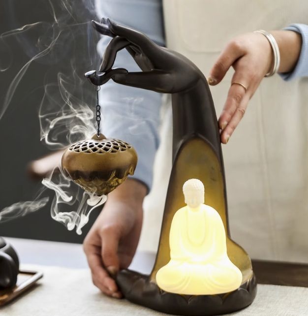 手を払うハスの心香炉 装飾品 工芸品 美術品 置物
